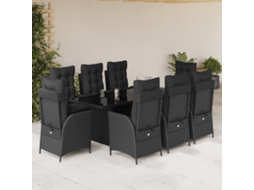 Conjunto 9 Peças Jantar P/ Jardim C/ Almofadões Vime Pe Preto Dkd Home Decor