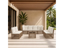 Vidaxl Conjunto De Sofá De Jardim 9 Pcs Bege Vime Pe