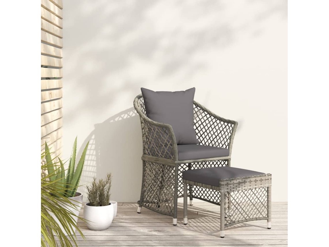 Pcs Conjunto Lounge De Jardim C/ Almofadões Vime Pe Cinzento Dkd Home Decor