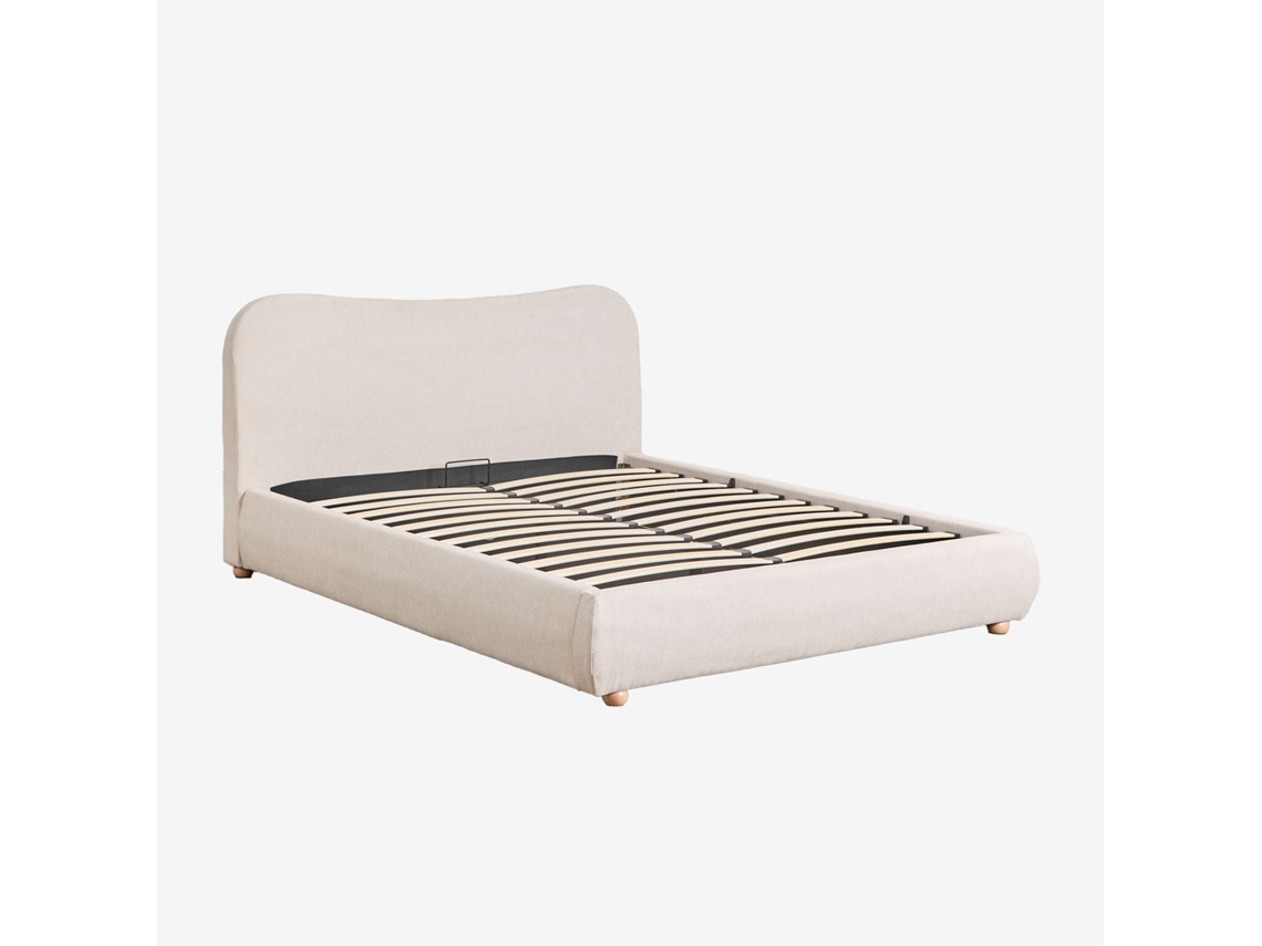 Sklum Cama Com Baú Articulado Estofada Winselet Poliéster                       Tecido Creme Bege        180 X 200 Cm