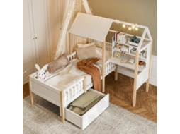 Cama Cabana Infantil 90x200cm madeira com escrivaninha, gavetas, guarda corpo, estrado incluso, sem colchão, branco KOMHTOM