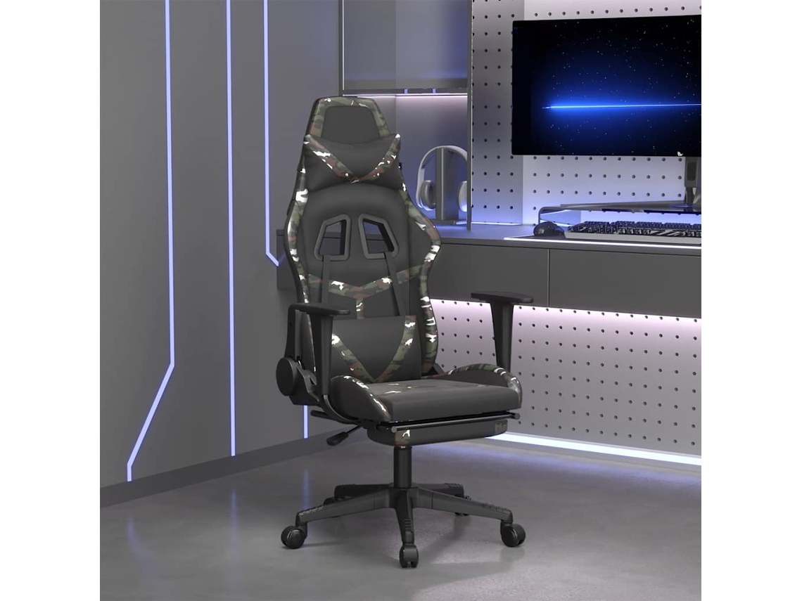 Vidaxl Cadeira Gaming Massagens Apoio Pés Couro Artif Preto/camuflagem