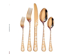 Conjunto de talheres de Natal 5 peças inox com padrões de neve e veado, prata rosé | S/MARCA