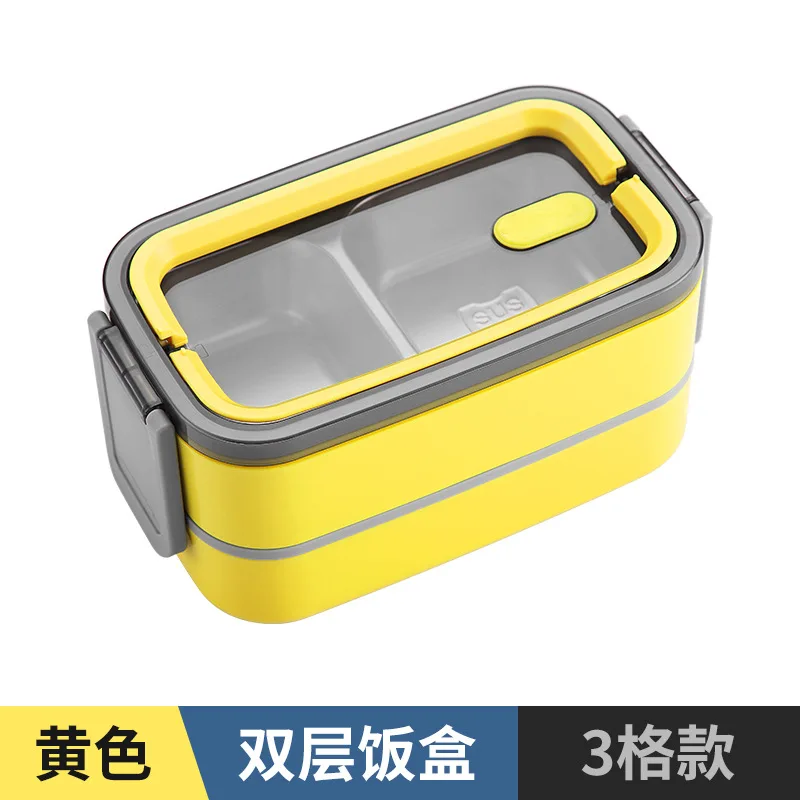 Marmita Térmica em Aço Inoxidável 304 com Alça, Portátil e Própria para Micro ondas. MDUG (amarelo, Dupla Camada)