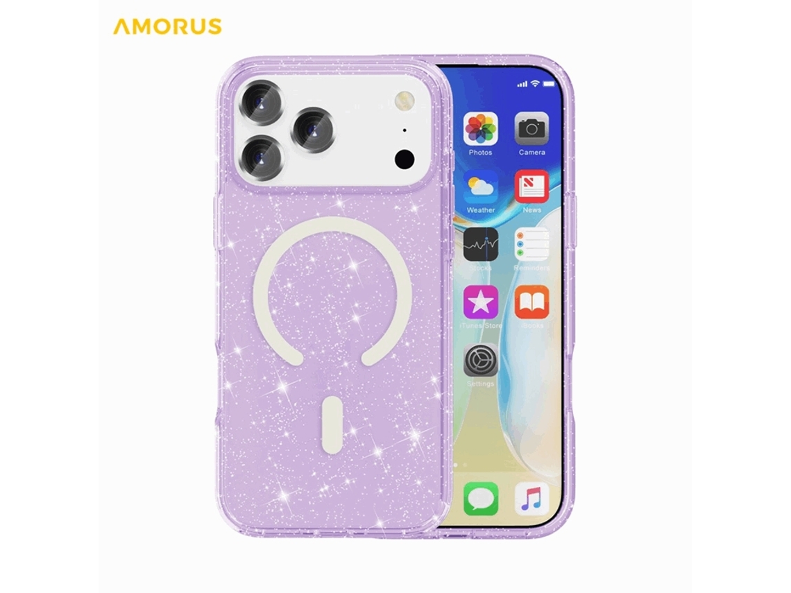 Capa Amorus Para Iphone 17 Pro Max Com Magsafe, Glitter Powder, Pc Tpu - Roxa