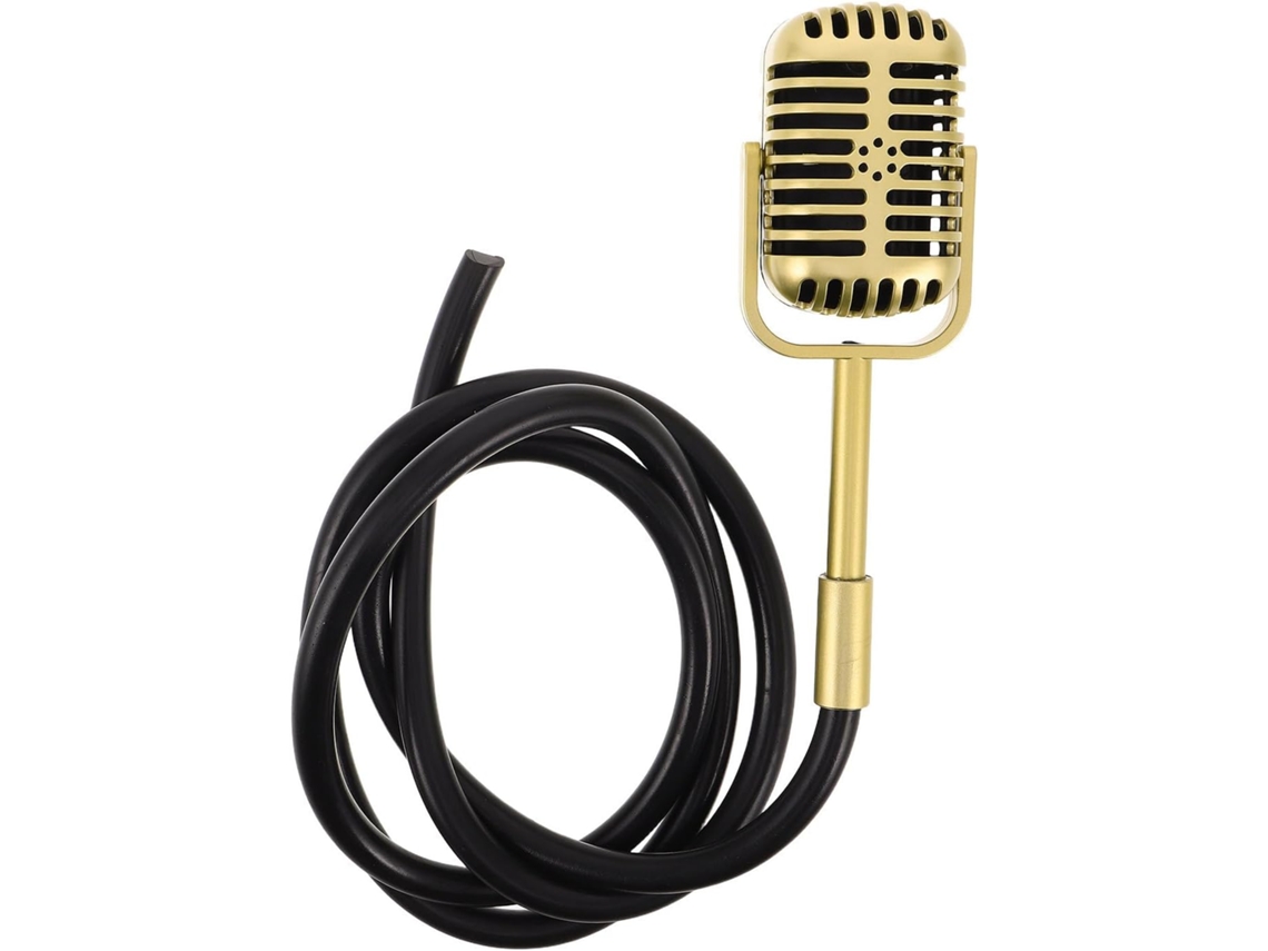 Acessório De Microfone Vintage Clássico Retrô Para Pendurar, Em Plástico Dourado Com Cabos De Borracha.