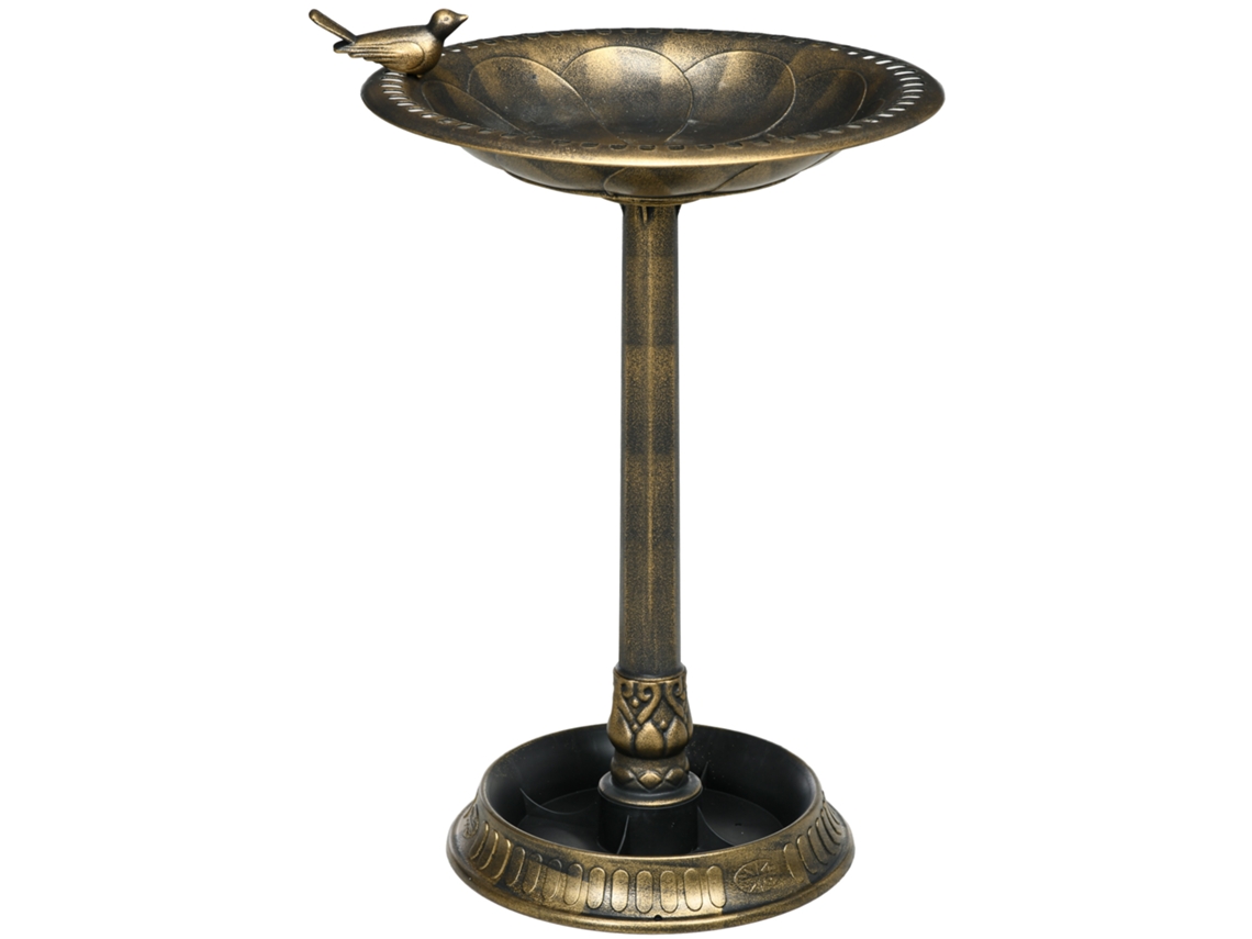 Bebedouro Para Pássaros De Jardim Externo Com 2 Níveis, Recipientes Para Água E Comida, Design Retrô E Elegante Em Bronze.