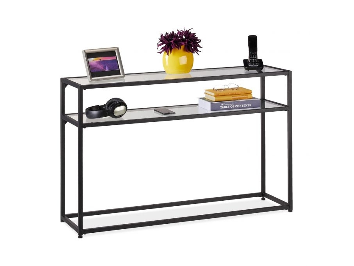 Mesa De Console Com Prateleira De Vidro