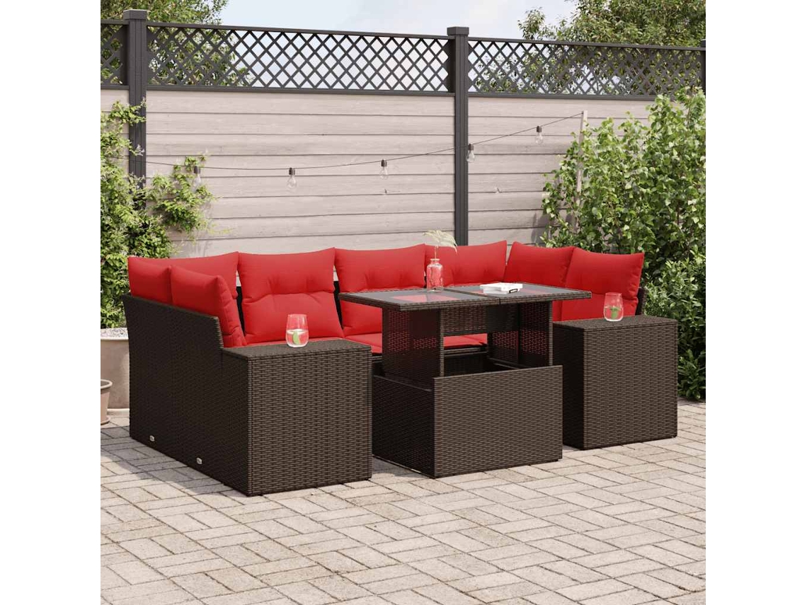 Conjunto de 7 Sofás Jardim com Almofadões Vime Pe Castanho MAISON EXCLUSIVE (não especificado)