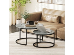 Conjunto De 2 Mesas Laterais Empilháveis, Estrutura Metálica E Tampo Cinza, Ideal Para Sala De Estar, Quarto Ou Escritório - Design Moderno