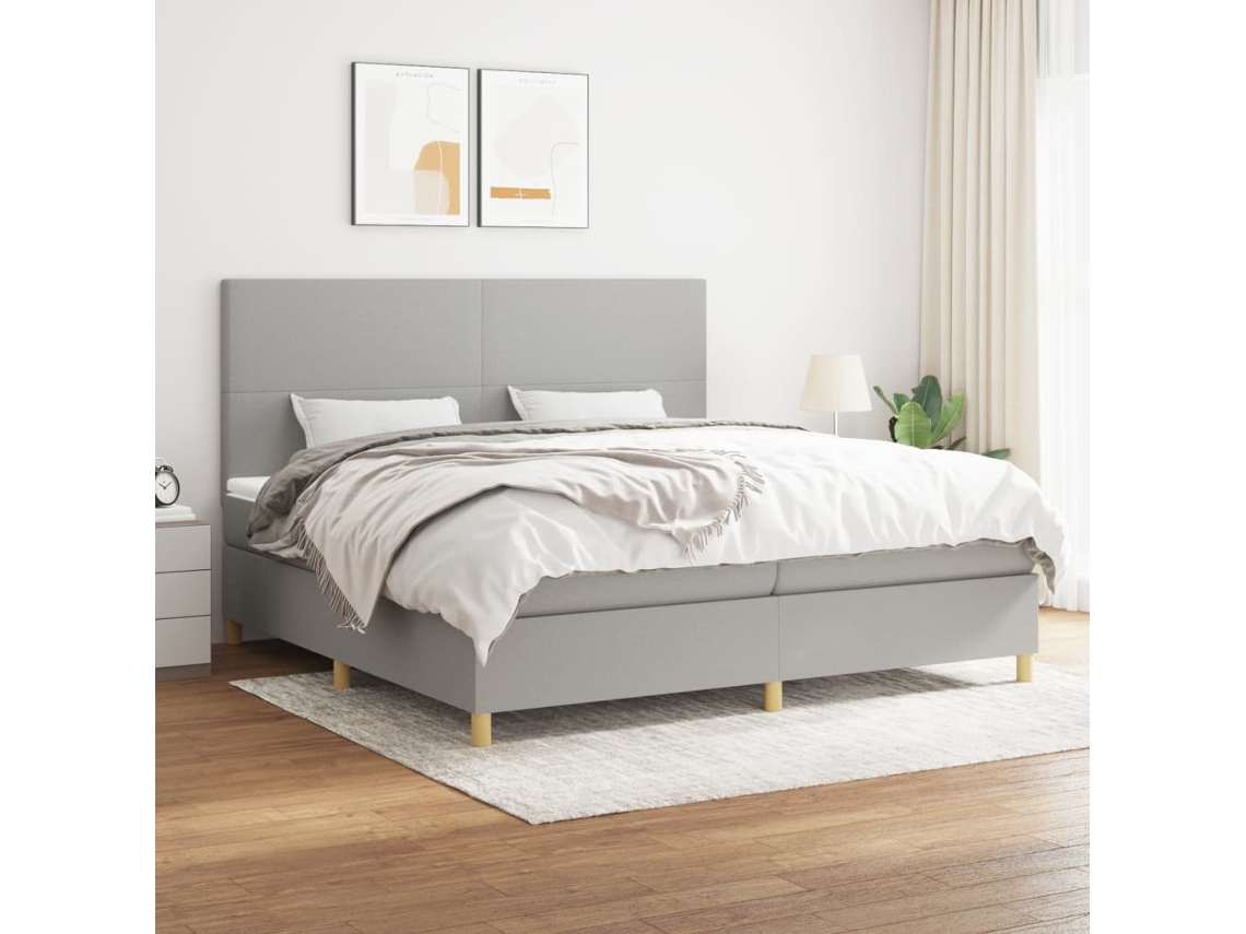 Vidaxl Cama Com Molas/colchão 200x200 Cm Tecido Cinza-claro