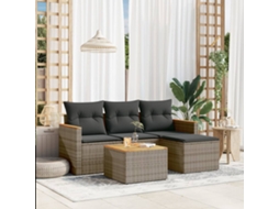 Vidaxl 5 Pcs Conjunto Sofás de Jardim C/ Almofadões Vime Pe Cinzento