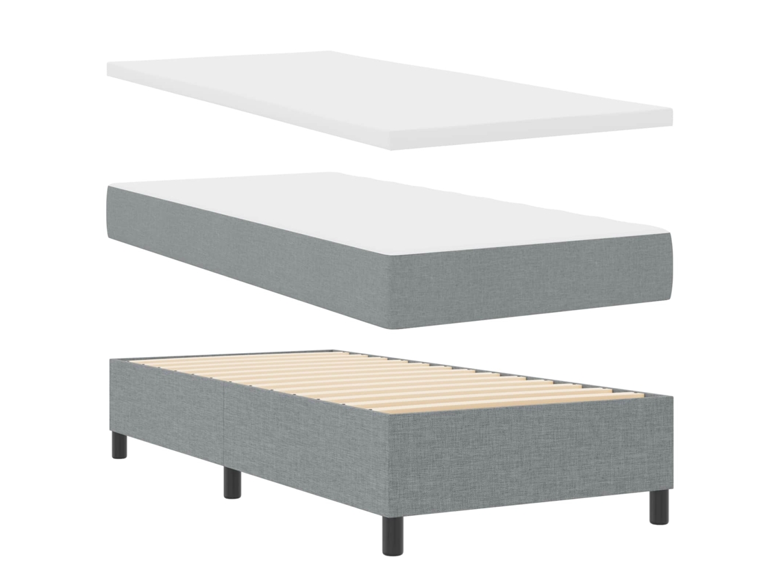 Vidaxl Cama Box Com Fitas Led Cinzento-claro 90 X 190 Cm Tecido