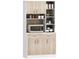 Armário de Cozinha com Gavetas e Compartimentos Branco Madeira 100x39x181,5cm | S/MARCA