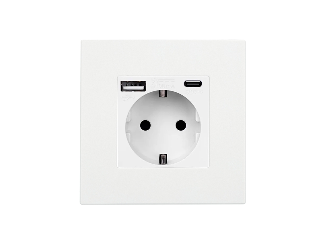 Tomada com Usb Schuko Tipo F com Moldura Pc Moderna LEDKIA .