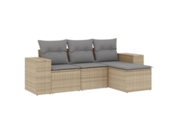 Conjunto de 4 sofás de jardim com almofadões Vime Pe Bege MAISON EXCLUSIVE (4 peças)