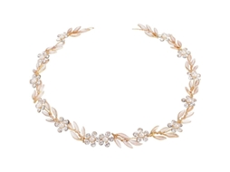 Tiara de casamento para noiva com folhas pérolas cristais e design de ramo de oliveira dourado