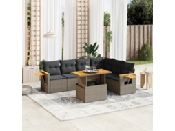 Vidaxl 7 Pcs Conjunto Sofás P/ Jardim C/ Almofadões Vime Pe Cinzento