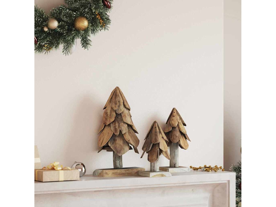 Vidaxl Árvore De Natal 3 Unid. Castanho 40 Cm Madeira De Teca Maciça