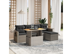 Vidaxl 6 Pcs Conjunto Sofás De Jardim Com Almofadões Vime Cinzento