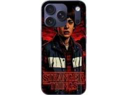 Capa Para Celular Compatível Com Apple Iphone 17 Pro Com Retrato De Mike Wheeler Em Frente A Um Céu Vermelho No Estilo De Stranger Things.