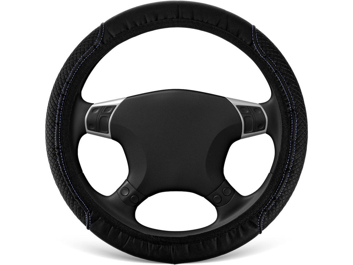 Capa Para Volante E Revestimento Comfort Grip Antiderrapante Em Couro Sintético Preto.