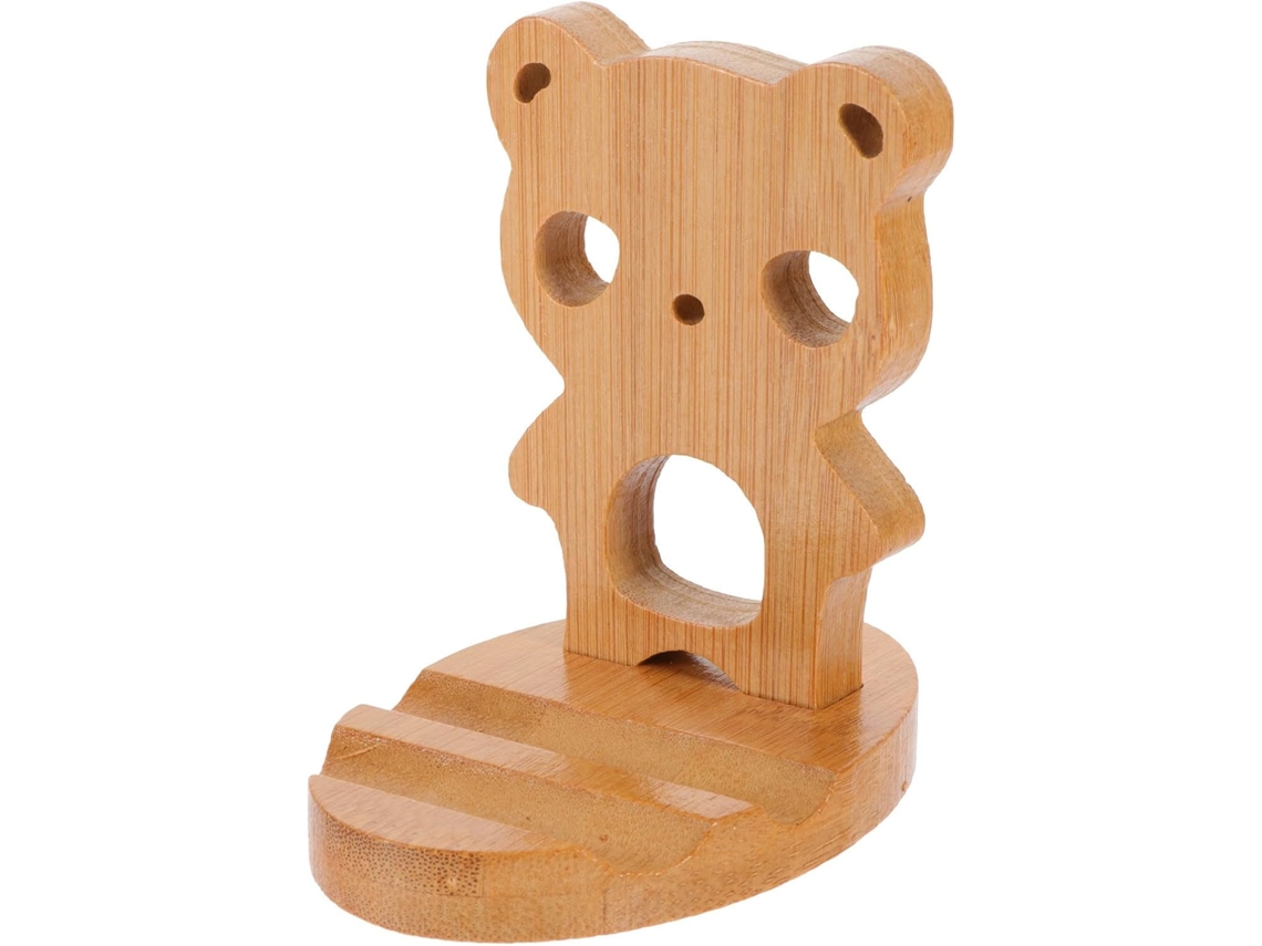 Suporte De Celular De Bambu Com Design De Urso, Prático Para Uso Em Mesa E Em Casa.