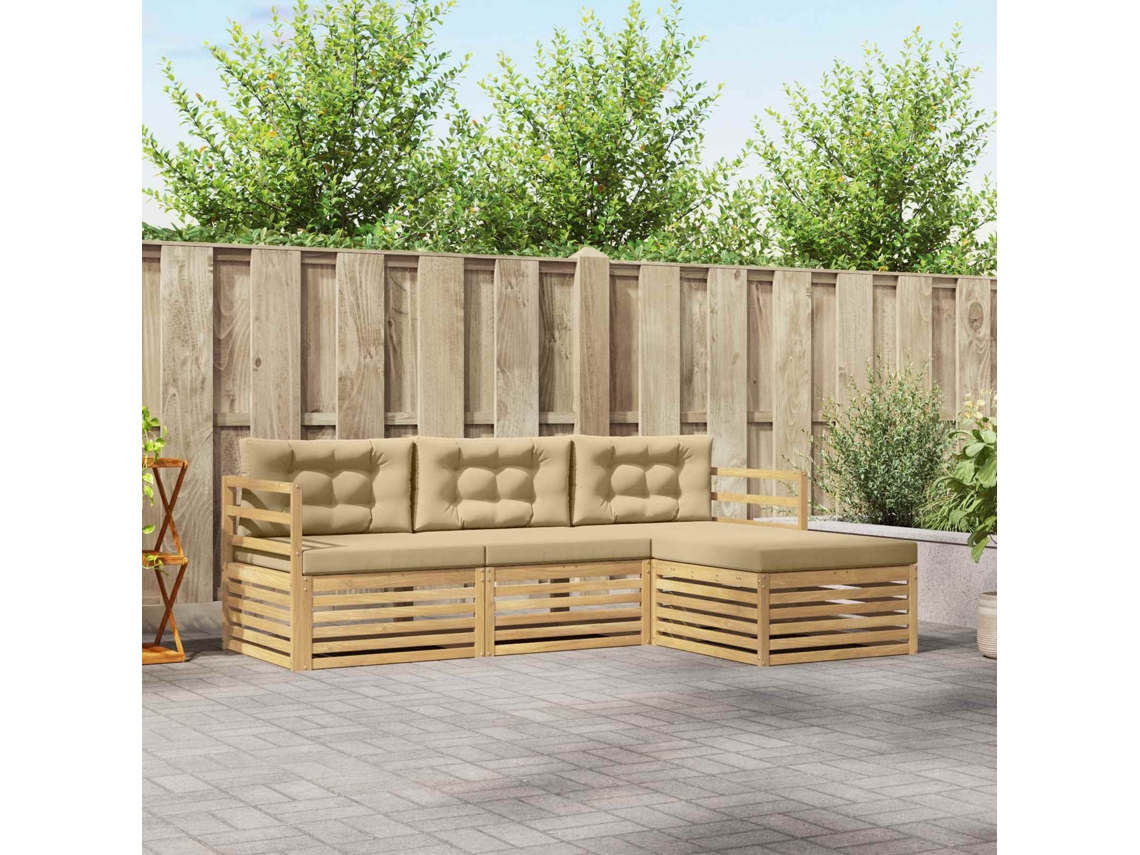 Vidaxl Conjunto De Sofás Para Exterior 4 Unid. Branco E Bege Poliéster