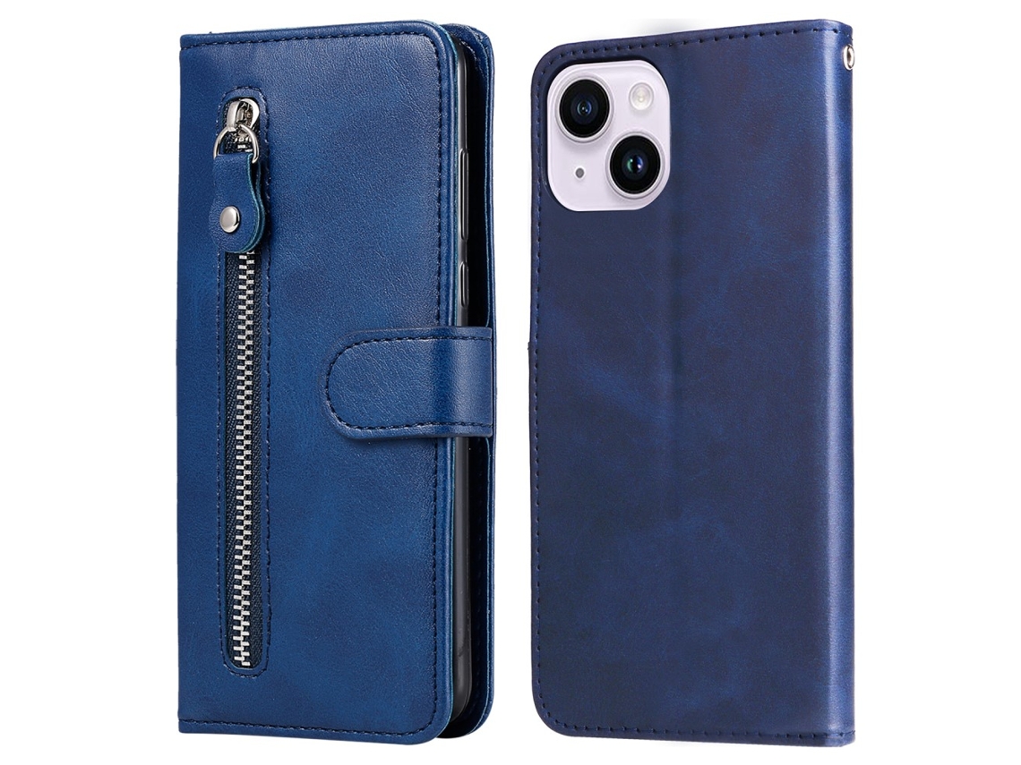 Capa Textura Gémeo Para Iphone 15 Plus Pele Sintética Anti-riscos Azul