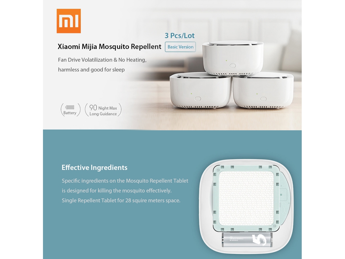 2026zentro-3pcs Xiaomi Mijia Repelente De Mosquitos Básico Portátil Sem Aquecimento Com Modo Timer Indicador 2019