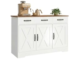 Aparador De Cozinha, Móvel De Arrumação Com 3 Portas De Correr Estilo Celeiro, 2 Gavetas E Prateleiras Ajustáveis, 108 X 40 X 81 Cm, Branco