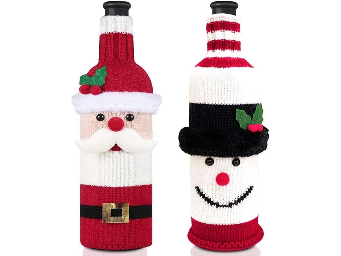 2 Fundas Para Botellas De Vino Navideñas Con Diseño De Santa Suéter Ideal Para Regalos Y Decoración Navideña