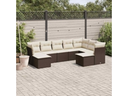 9 Pcs Conjunto Sofás P/ Jardim C/ Almofadões Vime Pe Marrom Dkd Home Decor