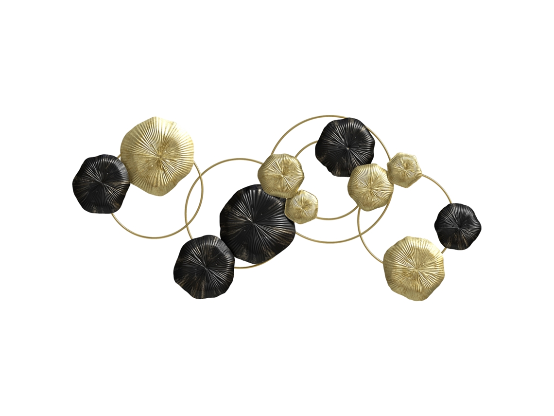 Decoração de Parede em Metal com Forma de Flor de Lótus Adorno para Sala Moderna Decoração 84x35cm Dourado e Preto BTFORUS