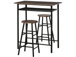 Conjunto de Bar com mesa, 2 banquinhos e prateleira, Carvalho Preto, S/MARCA