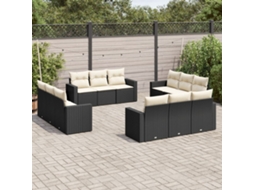 Vidaxl 12 Pcs Conjunto De Sofás De Jardim C/ Almofadões Vime Pe Preto