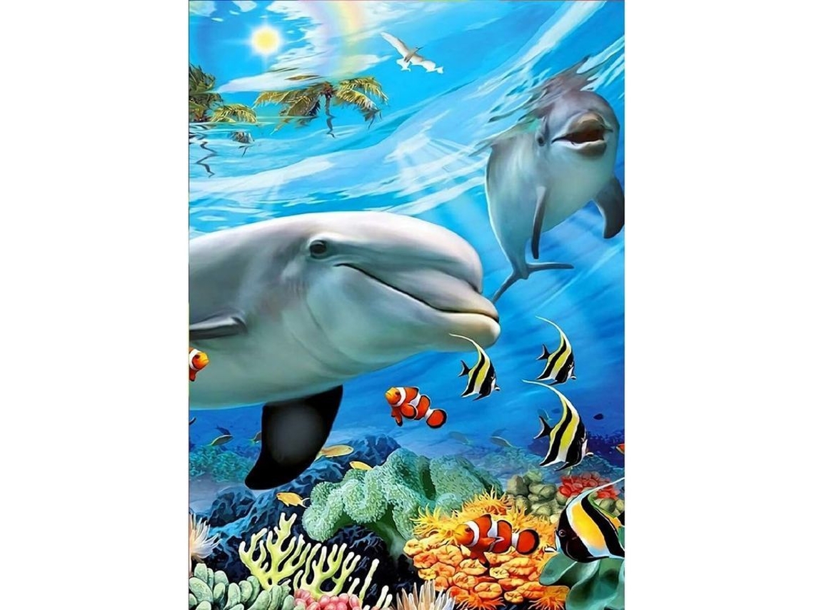 Pintura De Diamante 5d Diy Ballena Delfín Oceano Mosaico Bordado Cruzado Lienzo 30x40 Cm Kit Completo