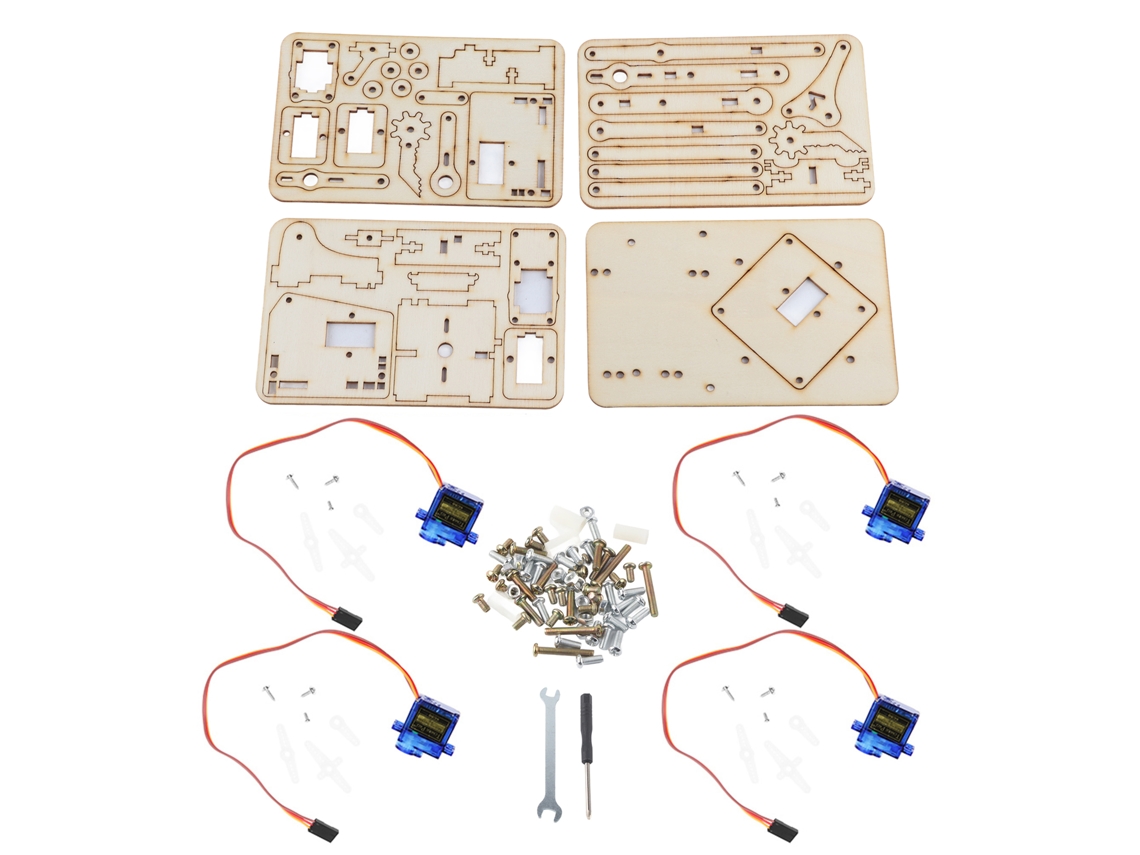 Kit Braço Robótico Mecânico 4 Dof Diy Madeira Servo Sg90 para Rpi Snam1500 Clamp