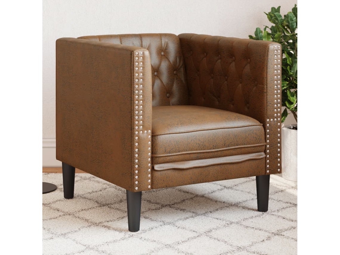 Vidaxl Sofá Chesterfield Camurça Artificial Castanho