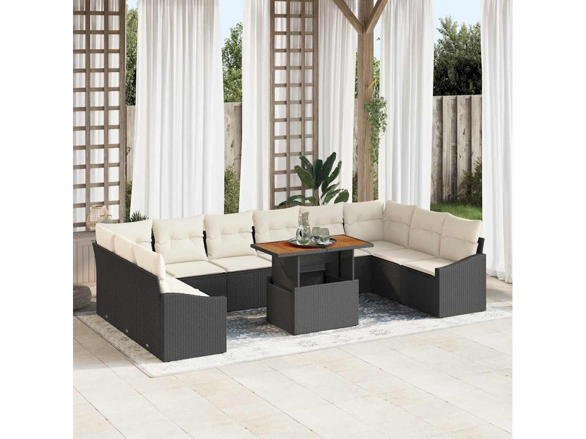 Vidaxl Conjunto De Sofá De Jardim 11 Unid. Preto Rattan Sintético