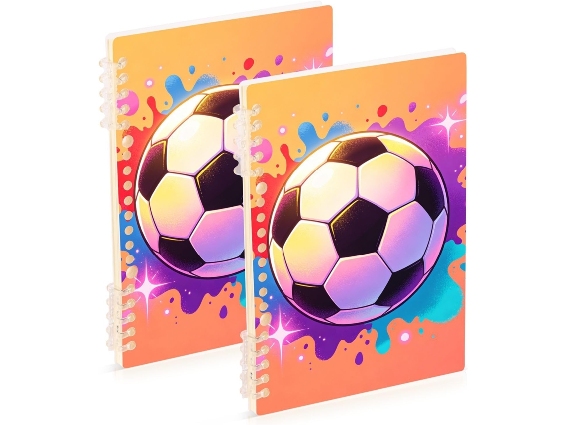 Conjunto de 2 Cadernos Espiral, 21,1 X 14,5 Cm Formato A5 Copa do Mundo Futebol Resistente 60 Folhas Durável