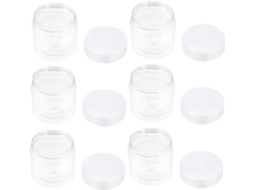 Conjunto de 12 potes de plástico redondos de 60ml com tampas, reutilizáveis.