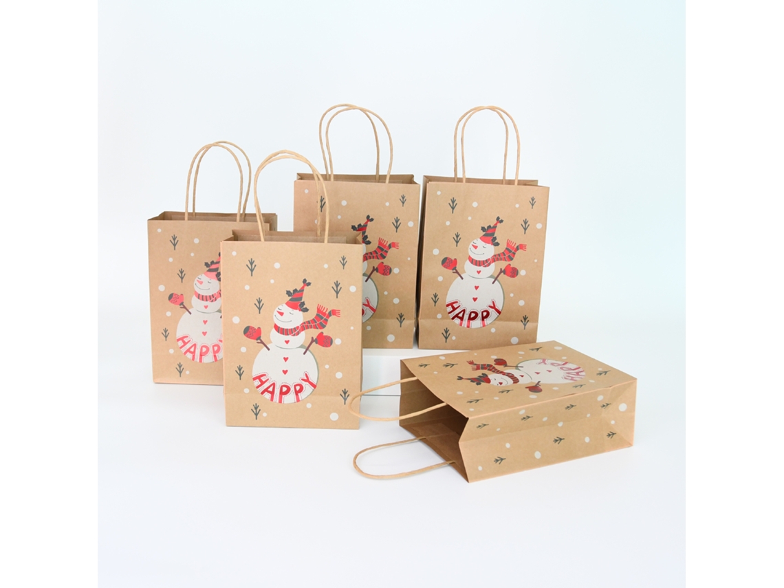 10 Sacolas de Papel Kraft com Estampas Natalinas Variadas para Papel Kraft BRILVIBERA