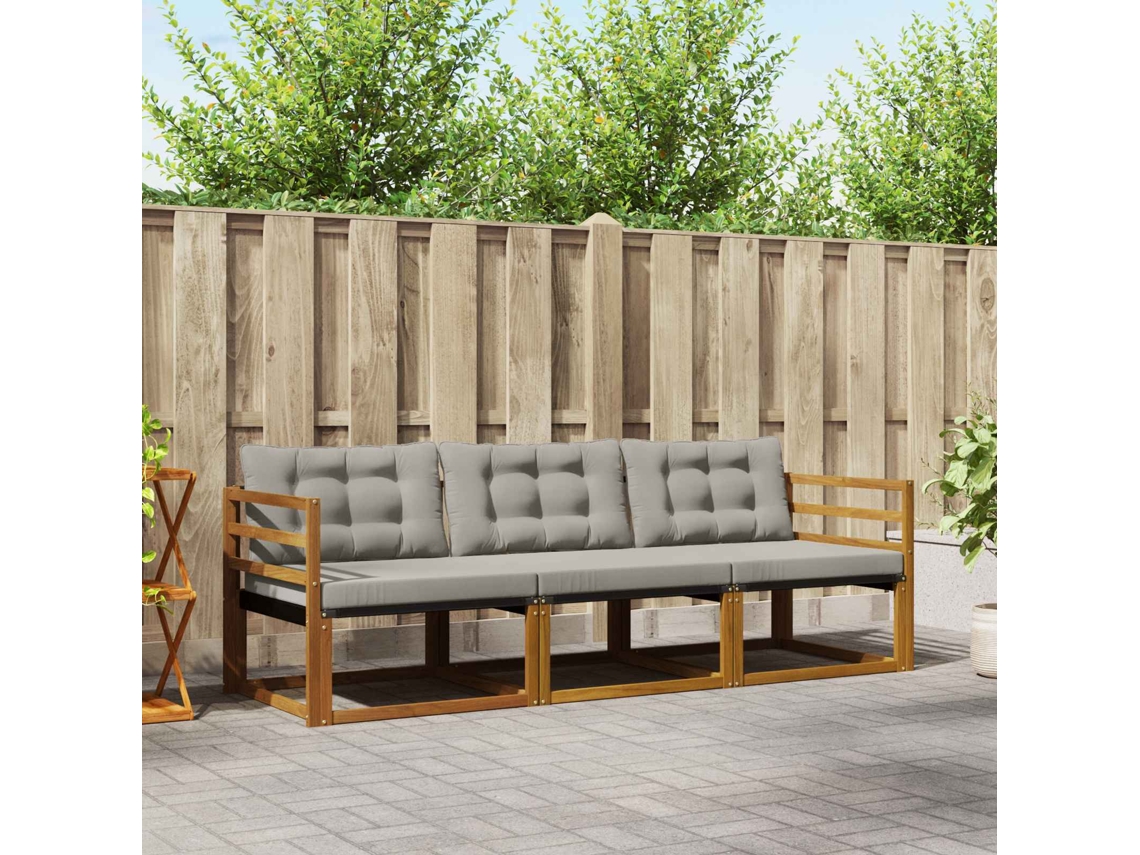 Vidaxl Conjunto De Sofás Para Exterior 3 Pcs Cinza Natural E Claro