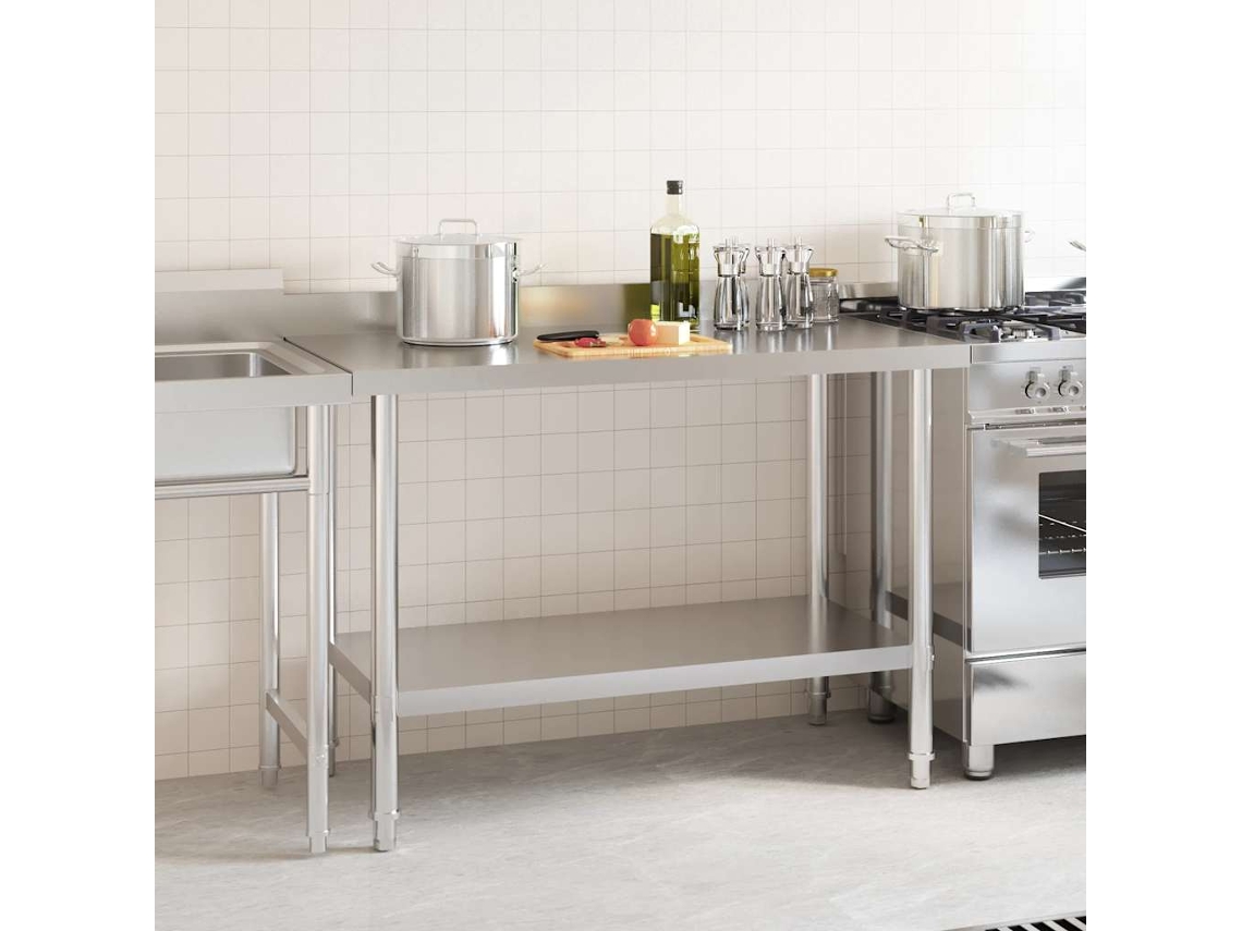 Vidaxl Mesa Cozinha Rebordo Antissalpicos 120x60x93 Cm Aço Inoxidável