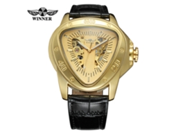 (estilo 3) Relógio Mecânico Masculino Triangular Com Fundo Esqueletizado E Pulseira De Couro Transparente.
