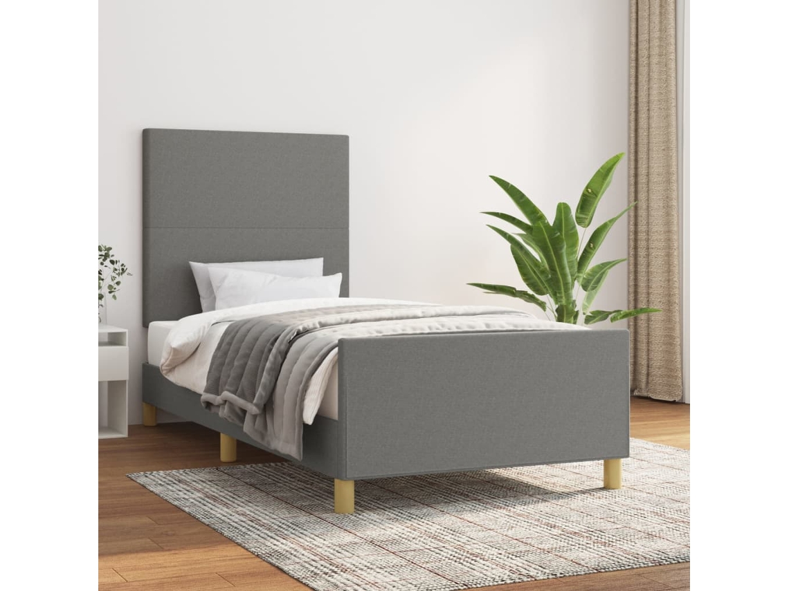 Estrutura De Cama Sem Colchão 90x200 Cm Tecido Cinzento-escuro