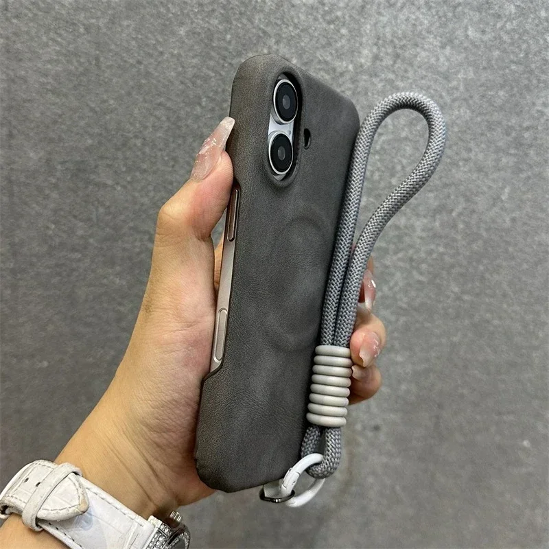 Capa Para Iphone 15 Pro Max (cinza) Com Cordão, Moldura Magnética E Proteção Traseira.