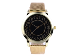 Relógio de Pulso Masculino de Quartzo com Pulseira de Couro Pu Forma Flor Dourado