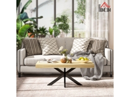 Mesa Baixa Retangular, Mesa Auxiliar, Estilo Industrial Em Metal Preto E Tampo Com Aspeto De Madeira – Dim. 110 × 60 × 45 Cm.